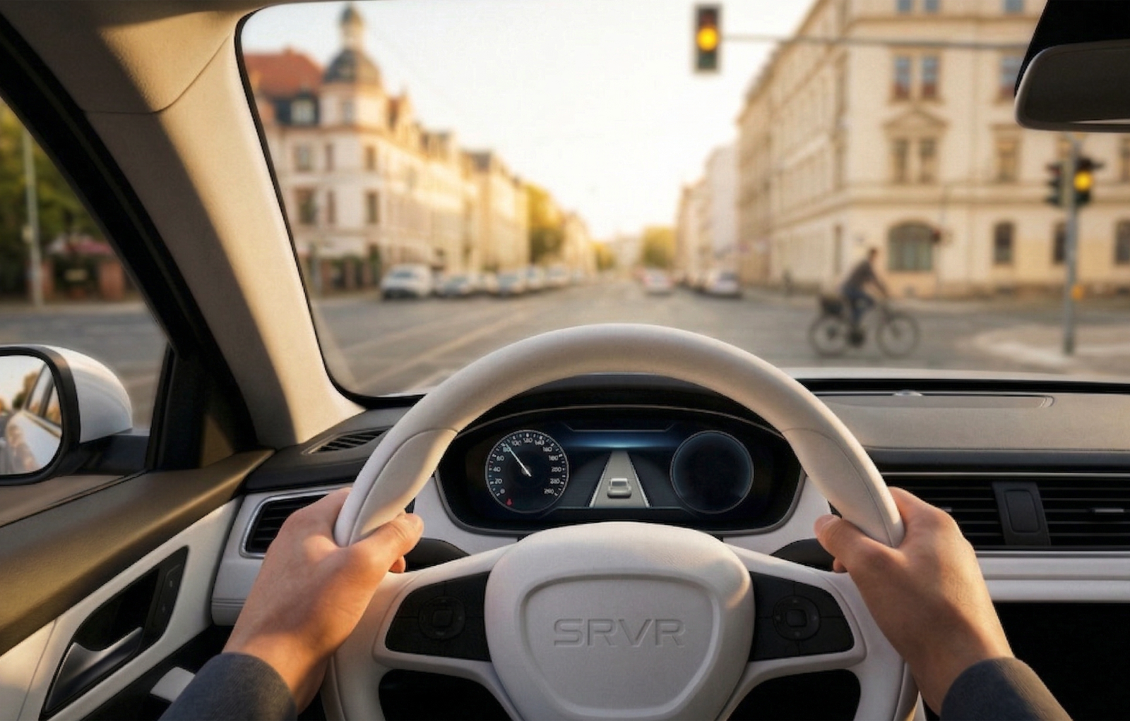 SRVR VR-Cockpit — Lenkrad und Tacho